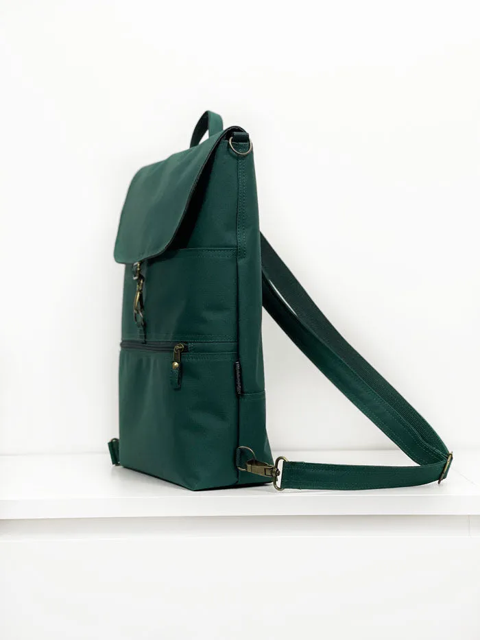 Teal Convertible Backpack, Vegan Laptop Crossbody Bag