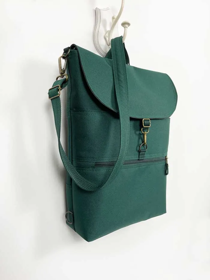 Teal Convertible Backpack, Vegan Laptop Crossbody Bag