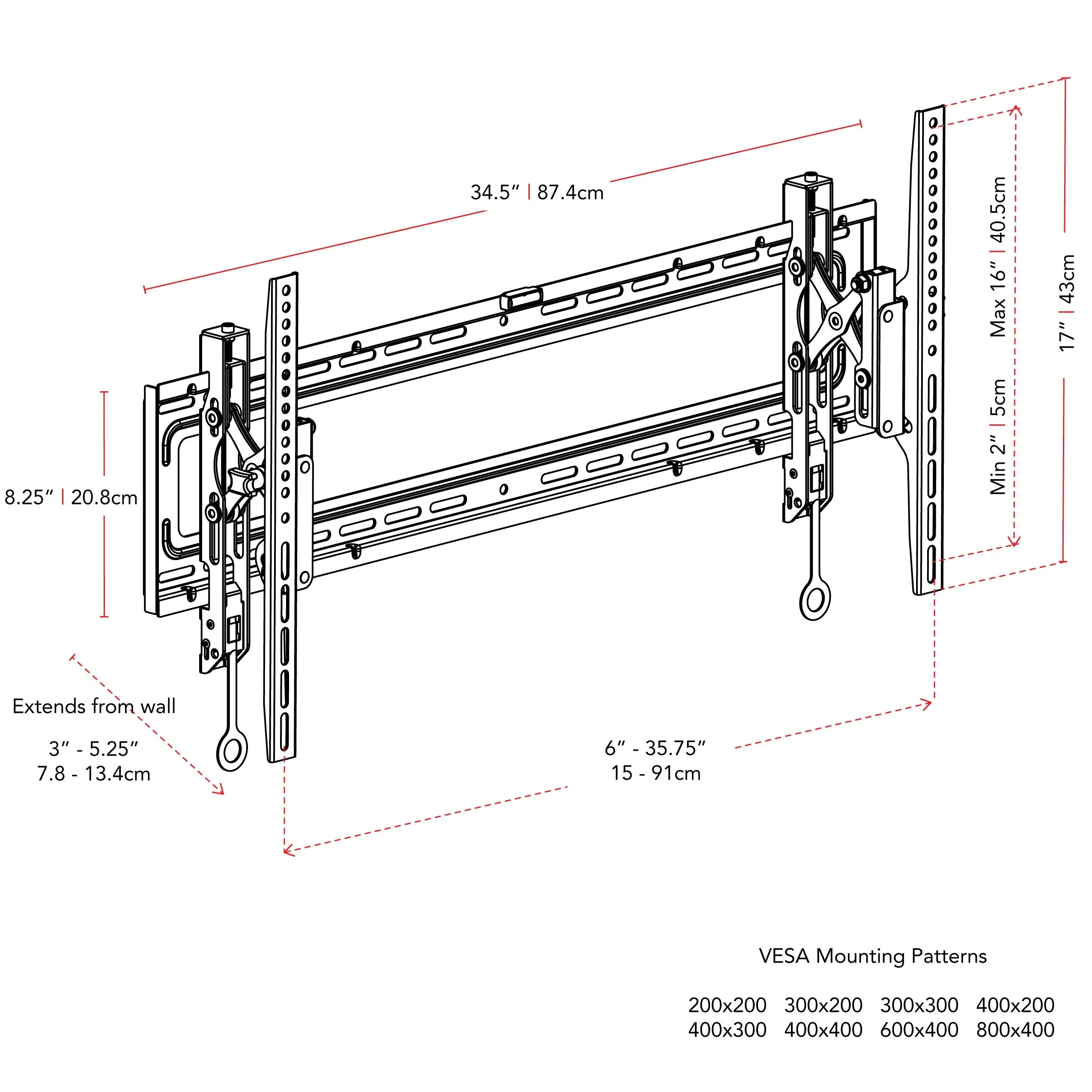 Tilting TV Wall Mount for 43" - 90" TVs
