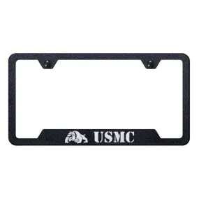 USMC Bulldog Cut-Out Frame - Laser Etched Rugged Black
