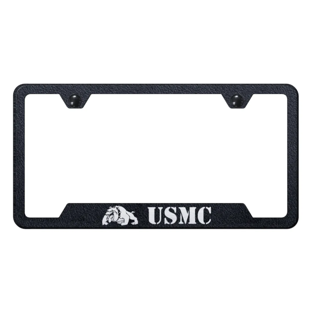 USMC Bulldog Cut-Out Frame - Laser Etched Rugged Black