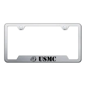 USMC Bulldog Head Cut-Out Frame - Laser Etched Brushed