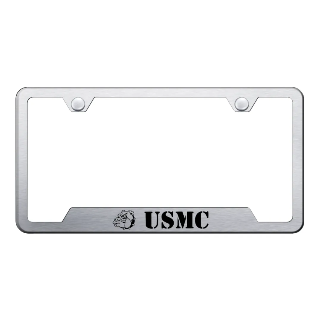 USMC Bulldog Head Cut-Out Frame - Laser Etched Brushed