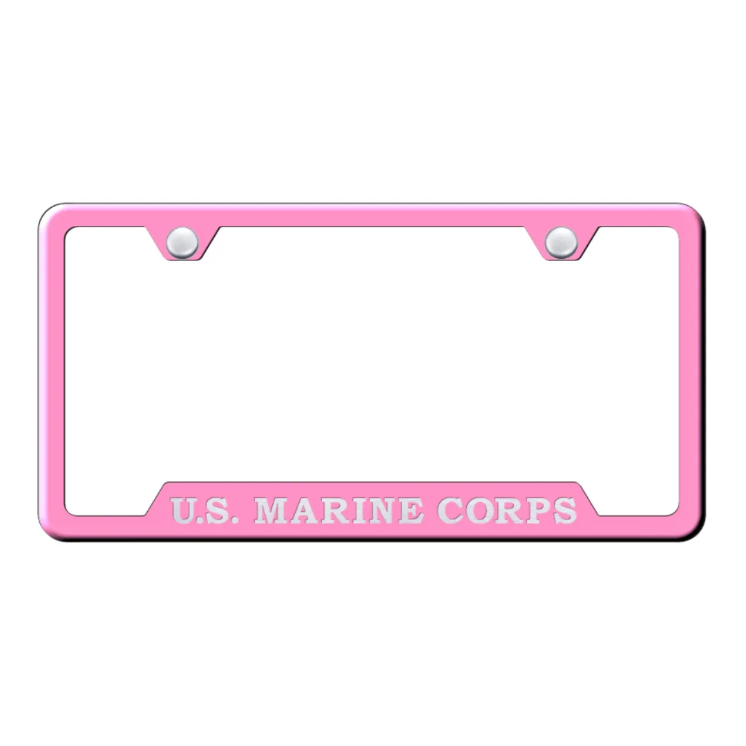 U.S.M.C. Script Cut-Out Frame - Laser Etched Pink