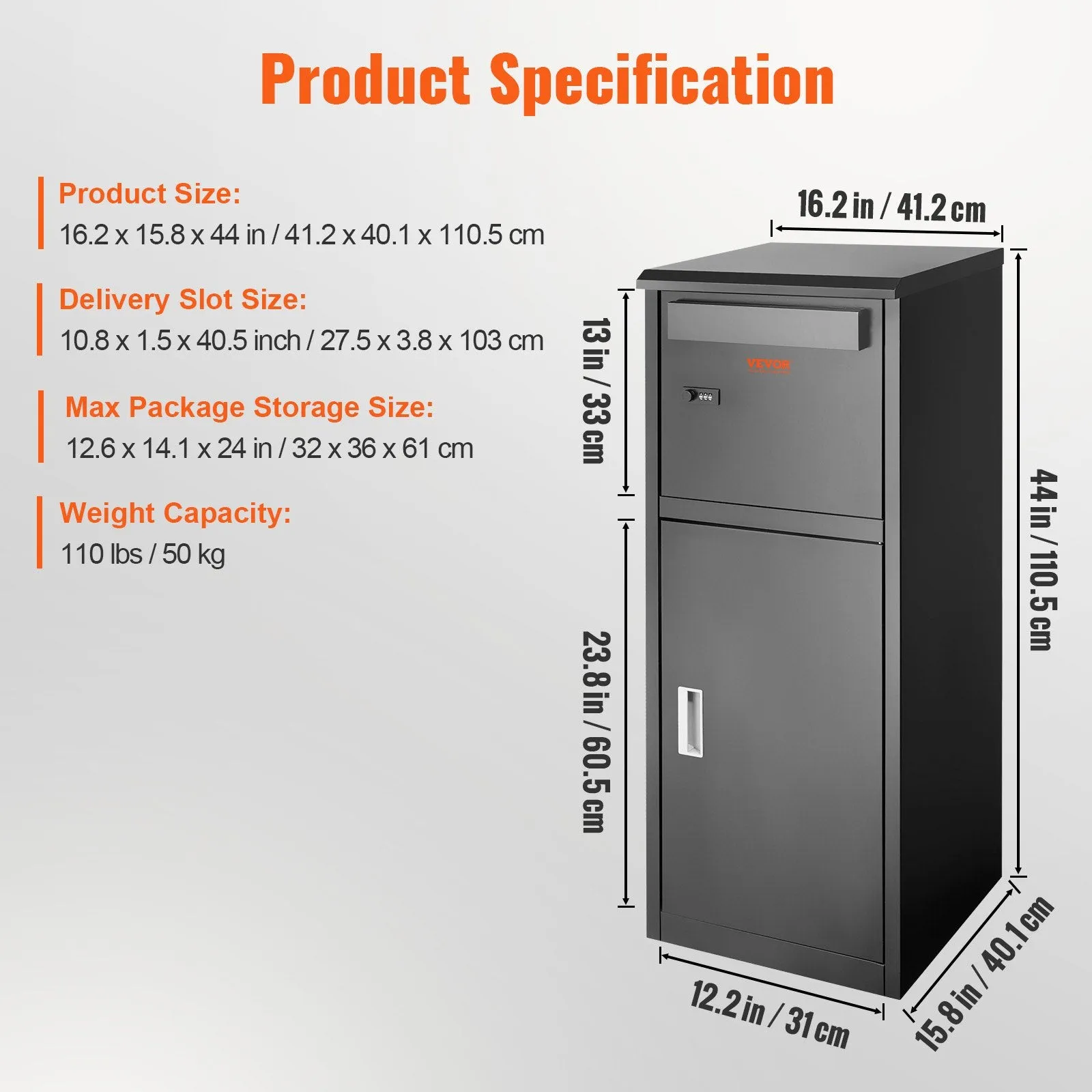 Vevor Package Delivery Box 16.2"x15.8"x44" Galvanized Steel with Coded Lock and Anti-Theft Baffle New