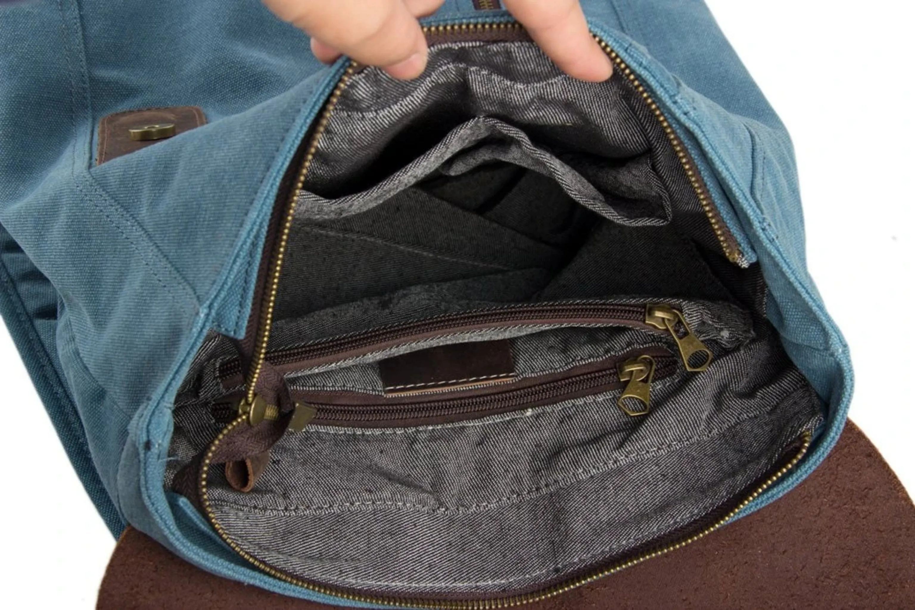 Waxed Canvas and Leather Casual Backpack - Blue