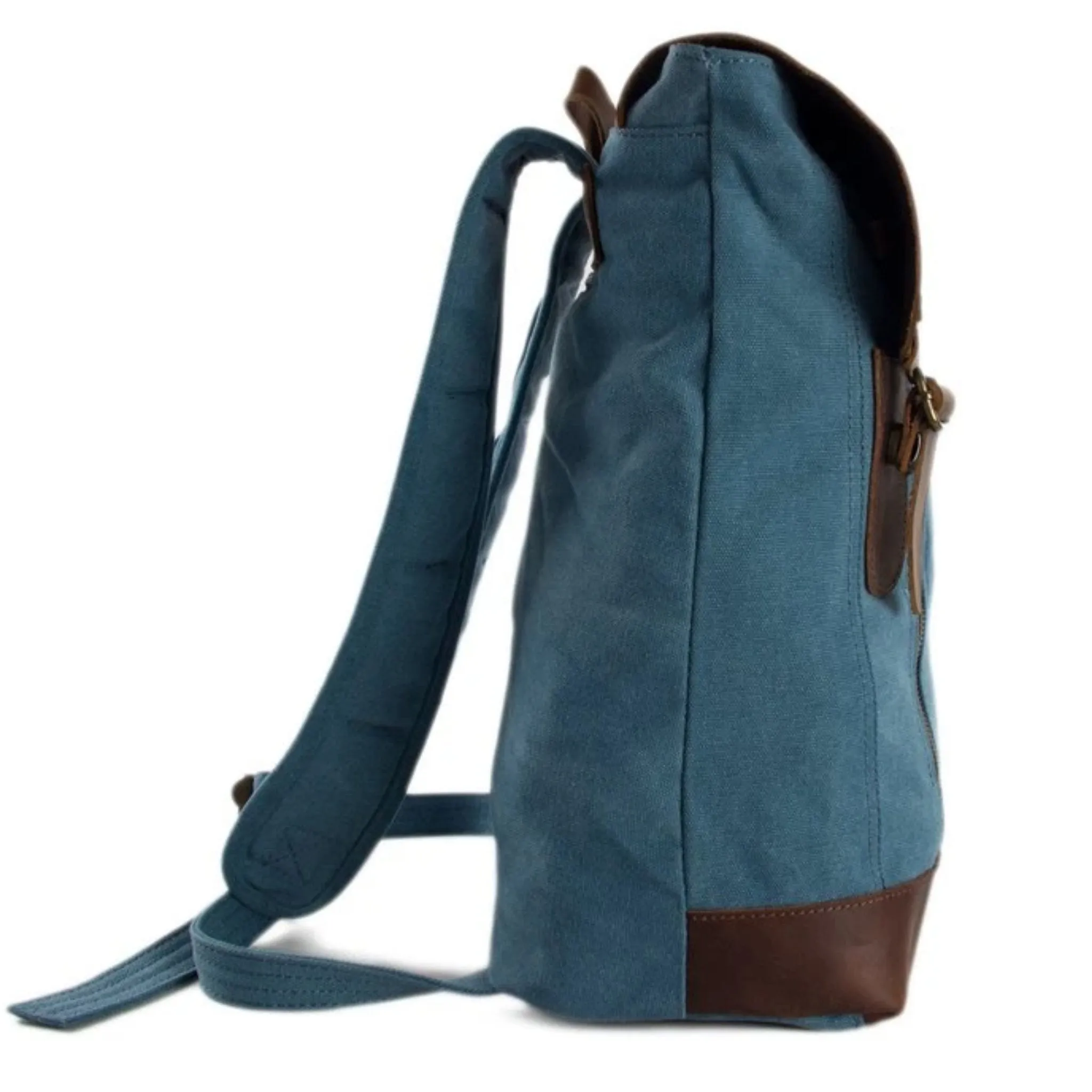 Waxed Canvas and Leather Casual Backpack - Blue