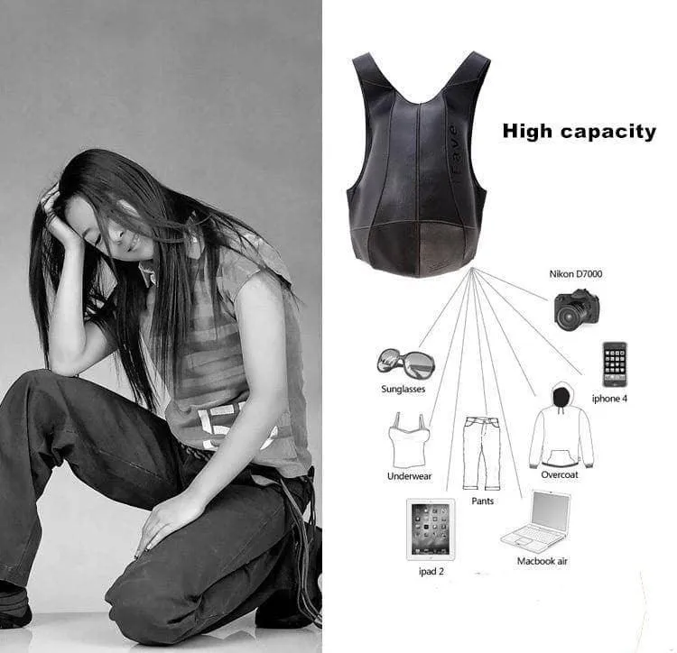 Woman Backpack Genuine Leather Shoulder Anti-theft Back Zipper Pouch
